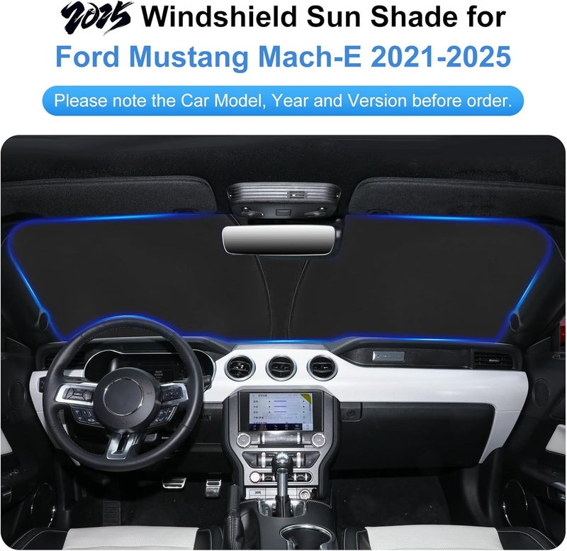 PinBaoLaLa Windshield Sun Shade for 2021-2025 2026 Ford Mustang Mach-E Accessories - Windshield Sunshade Cover Front Window Shade Custom Fit Mustang Mach-E Sun Visor Protector Foldable Blocks UV Rays - Image 2
